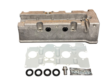 Cast aluminum K Series vented valve cover baffle for Honda Acura K20 K24 engines, designed by Jack Spania Racing.