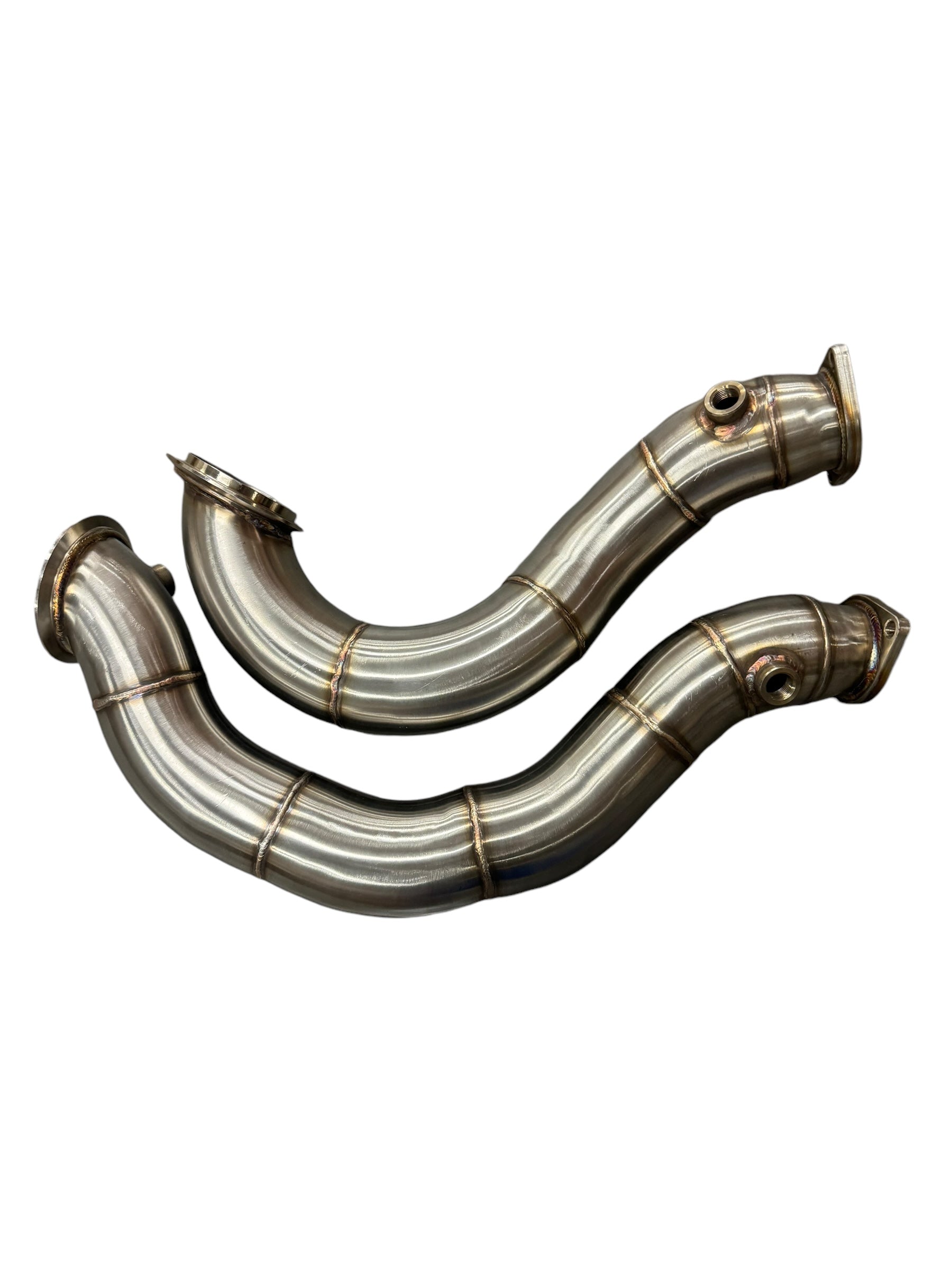 BMW N54 135i 335i E90 E92 stainless steel exhaust downpipe by JackSpania Racing, featuring 3-inch pipes for upgraded performance.