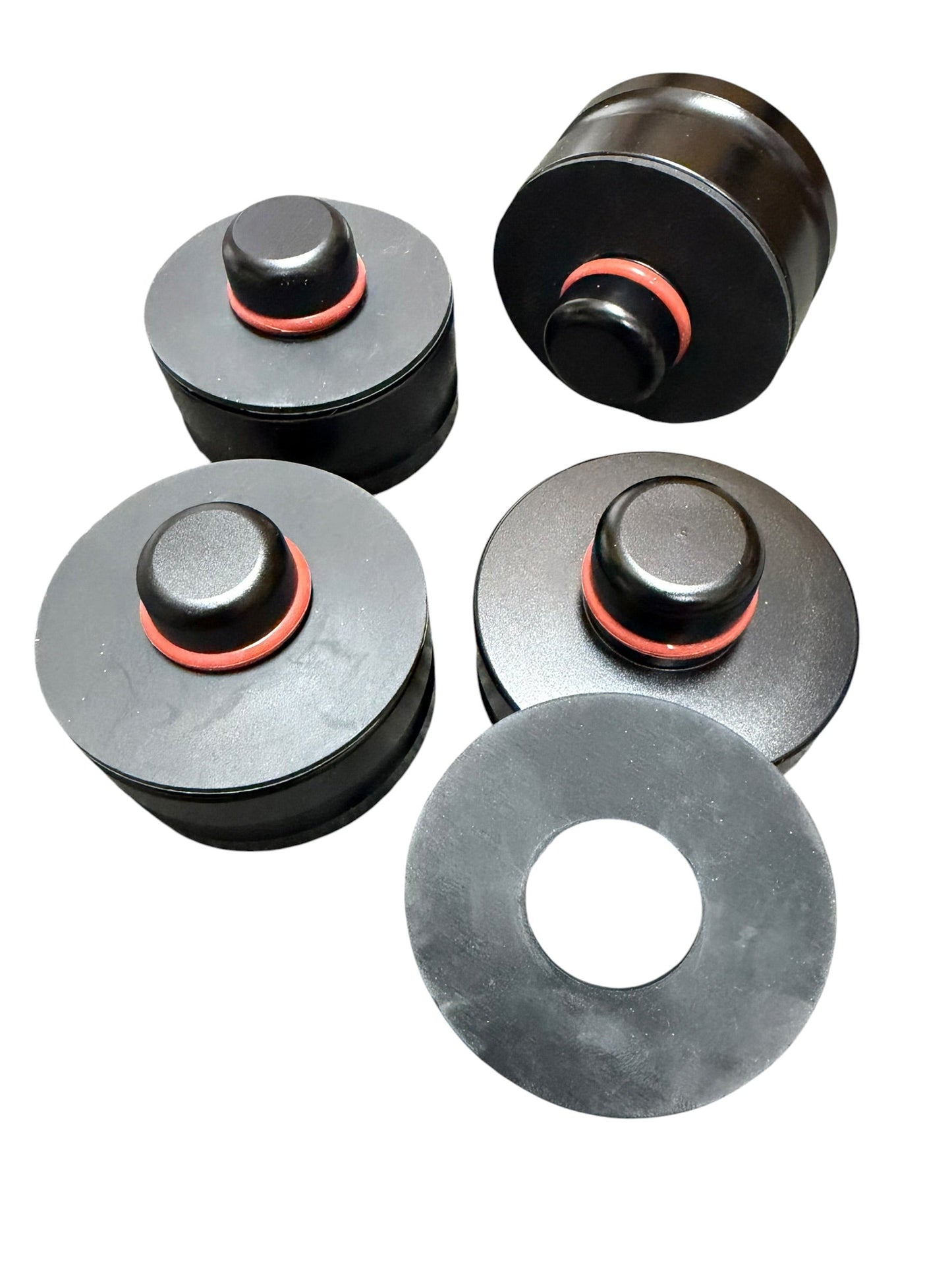 Exterior view of Jack Spania Racing billet 4x car jack lifting pads adapter tool for Tesla Model 3 S X Y low profile kit.