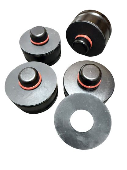 Exterior view of Jack Spania Racing billet 4x car jack lifting pads adapter tool for Tesla Model 3 S X Y low profile kit.
