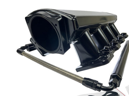 LS Low Profile Metal Intake Manifold for LS1, LS2, LS6 engines by JackSpania Racing, featuring 92mm and 102mm cathedral ports.