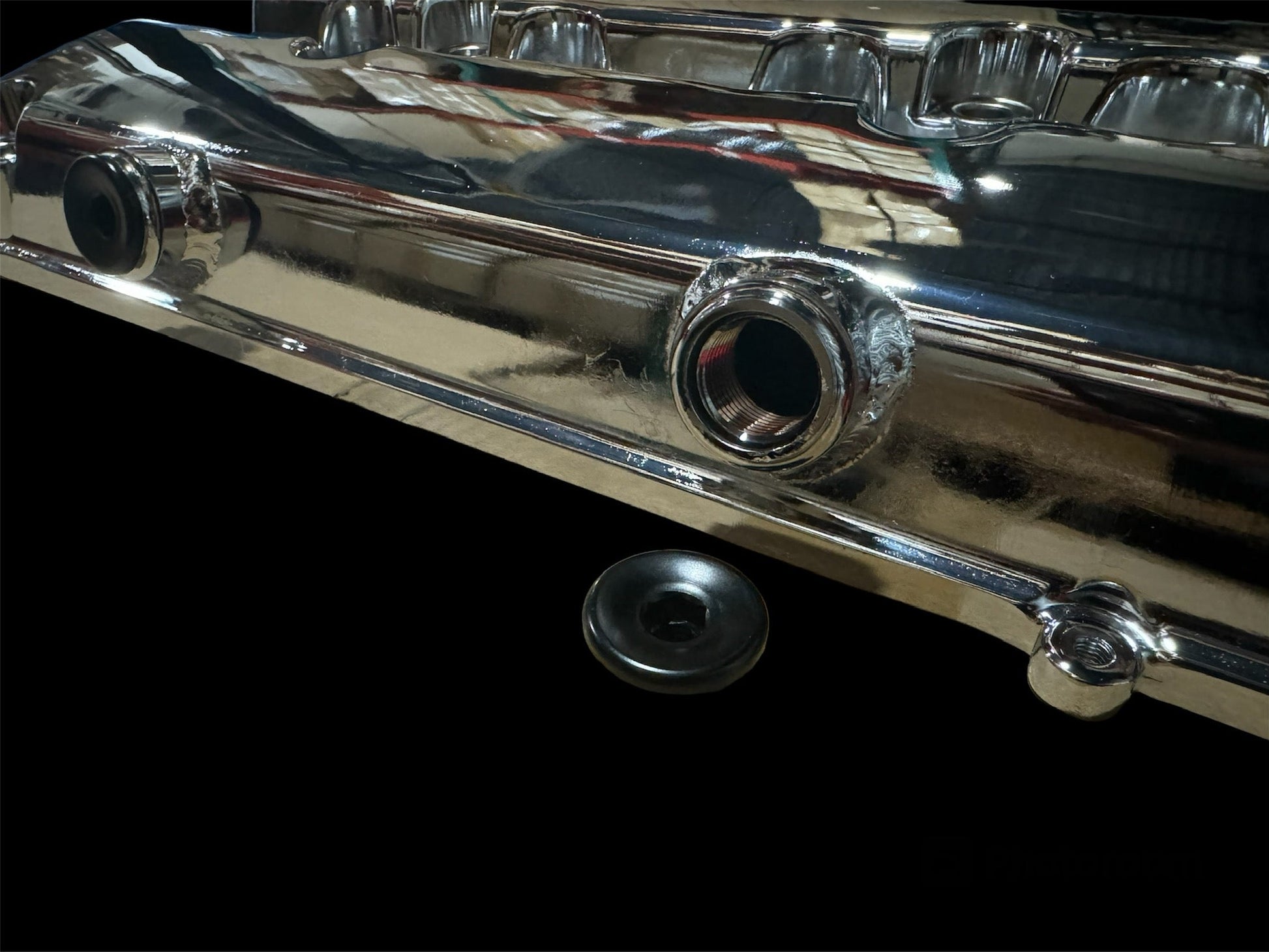 JackSpania Racing B Series vented valve cover baffle for Honda Acura B16 B18 VTEC engine, featuring AN10 fitting for DOHC engines.