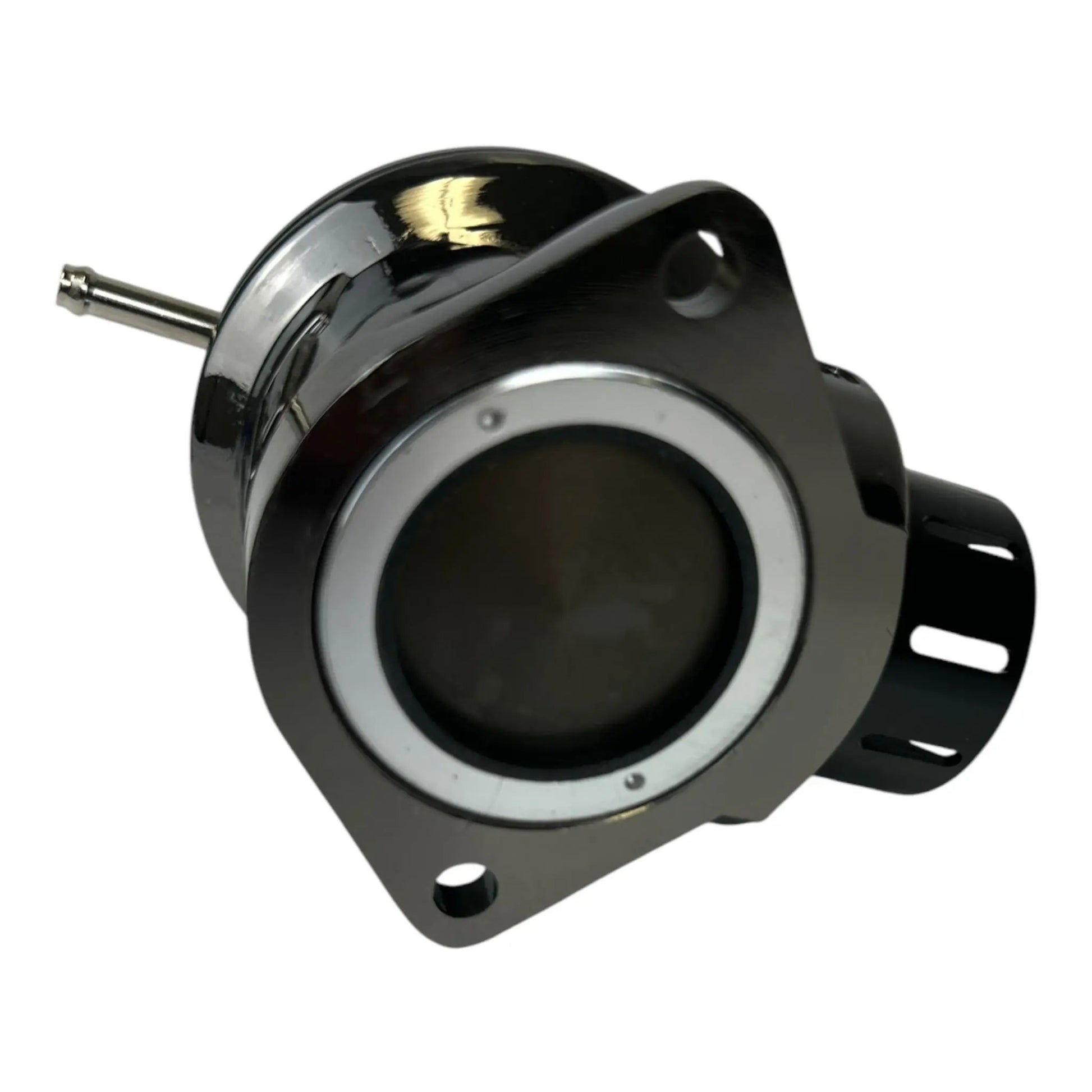 Jack Spania Racing Type FV Blow Off Valve BOV with adapter flange for Hyundai Veloster and Tucson 1.6T engine parts, mounted on engine.