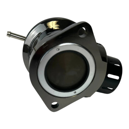 Jack Spania Racing Type FV Blow Off Valve BOV with adapter flange for Hyundai Veloster and Tucson 1.6T engine parts, mounted on engine.