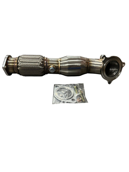 JackSpania Racing 3-inch catted downpipe for 2014+ Ford Fiesta ST, made of durable 304 stainless steel exhaust part.
