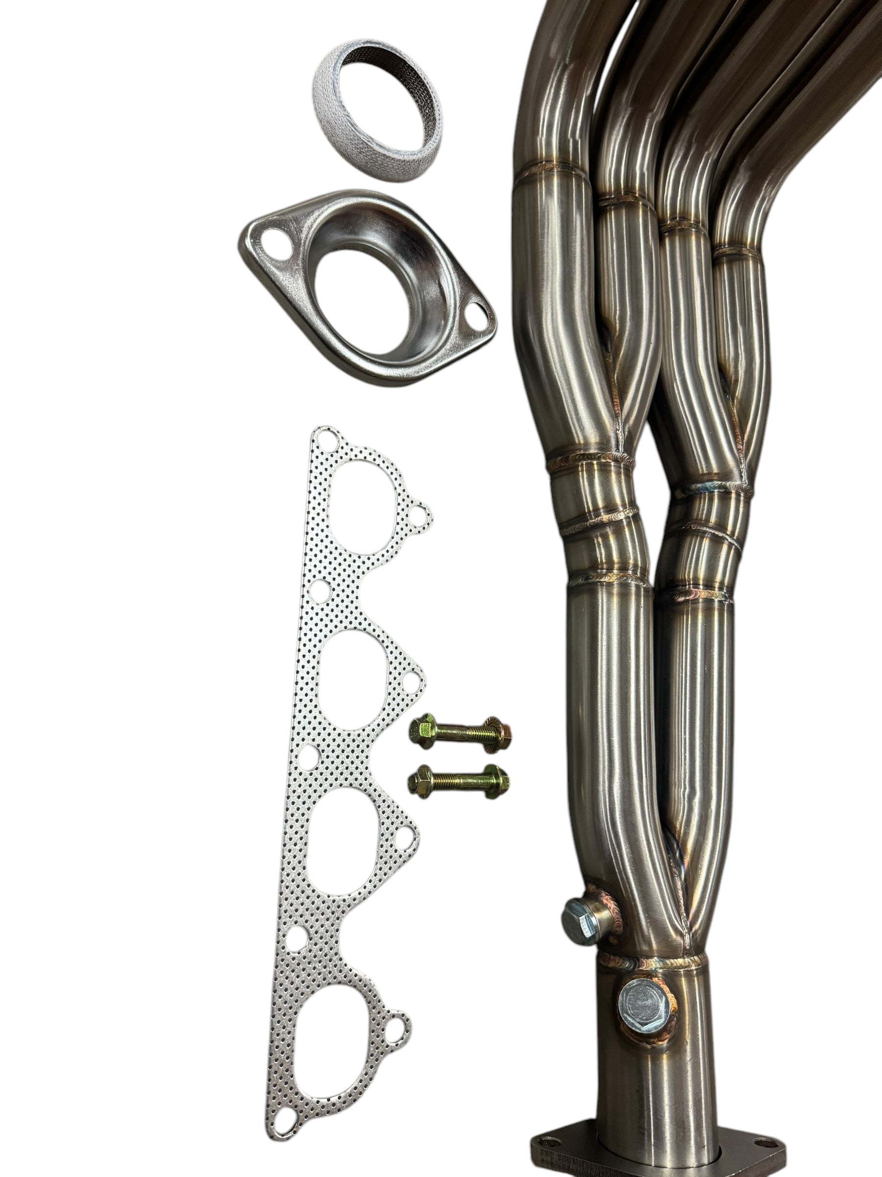 JackSpania Racing H2B header for H Series swap, SP 4-2-1 exhaust part, H22A and F20B engine compatible, metallic finish.