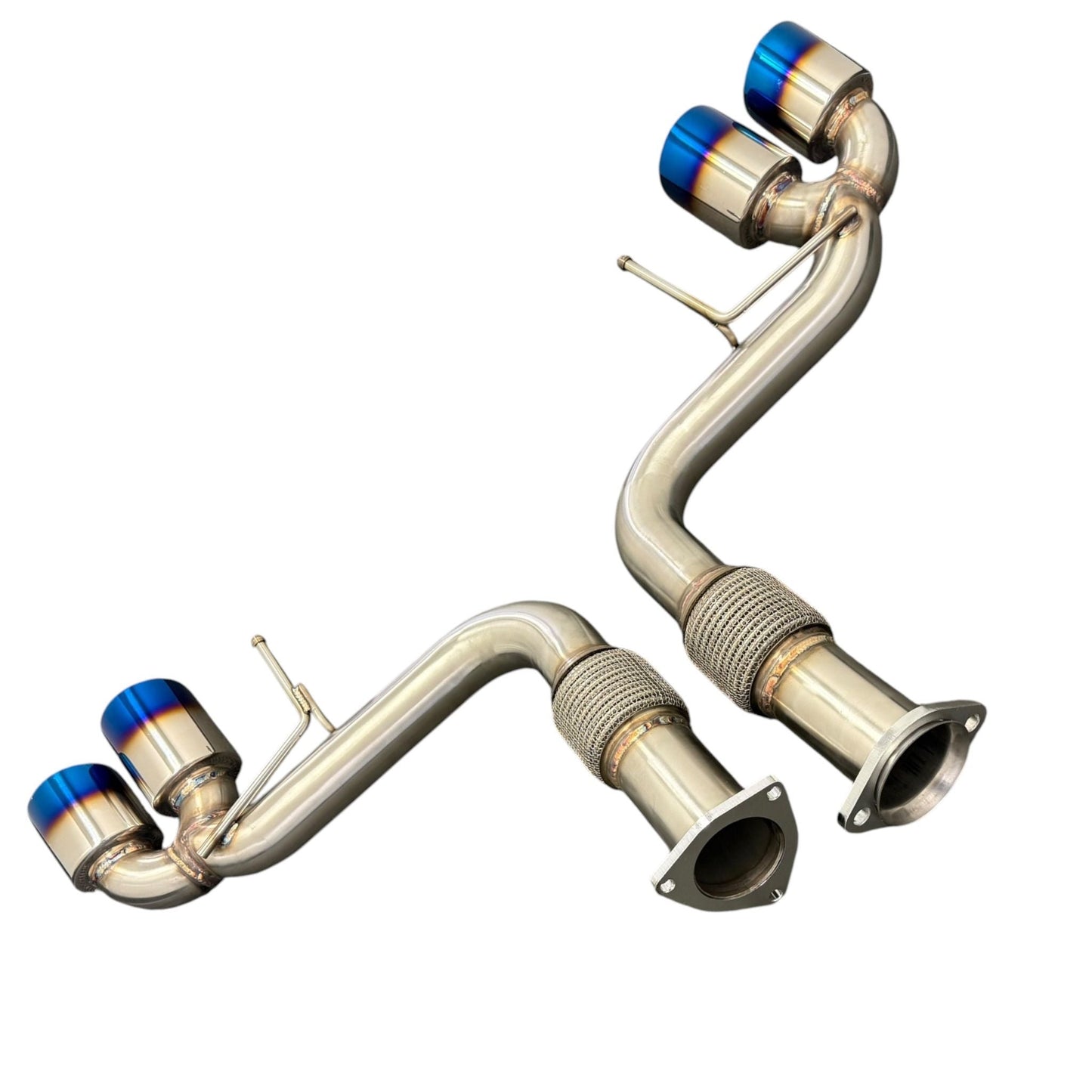 JackSpania Racing axle back exhaust for Chevrolet Corvette C8 2020+ 6.2L V8, showing the 3-inch muffler pipe and exhaust tips.