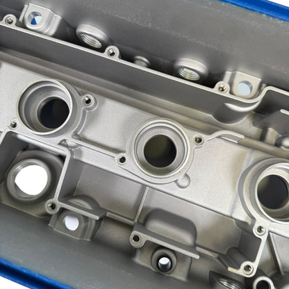 Cast aluminum K Series vented valve cover baffle for Honda Acura K20 K24 engines, featuring AN10 fittings by Jack Spania Racing.
