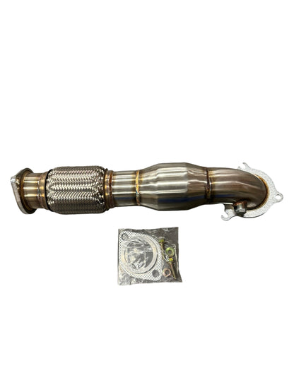 JackSpania Racing 3-inch catted downpipe for 2014+ Ford Fiesta ST, made of 304 stainless steel exhaust part.