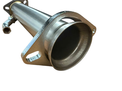 JackSpania Racing 2.5-inch universal bolt-on test pipe for exhaust systems, shown in a close-up view.