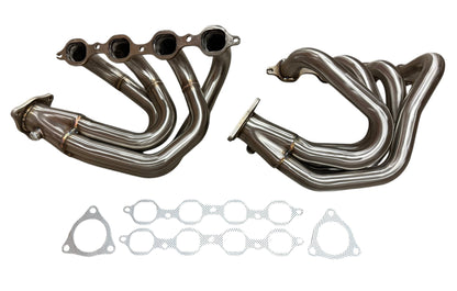 C8 Corvette 1 7/8-inch headers for 6.2L LT2 engine, exhaust parts by JackSpania Racing, showcasing polished metal headers.