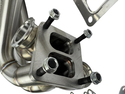 JackSpania Racing B Series forward front facing turbo manifold for B16, B18, B20 engines with 44mm exhaust ports, T4 flange.