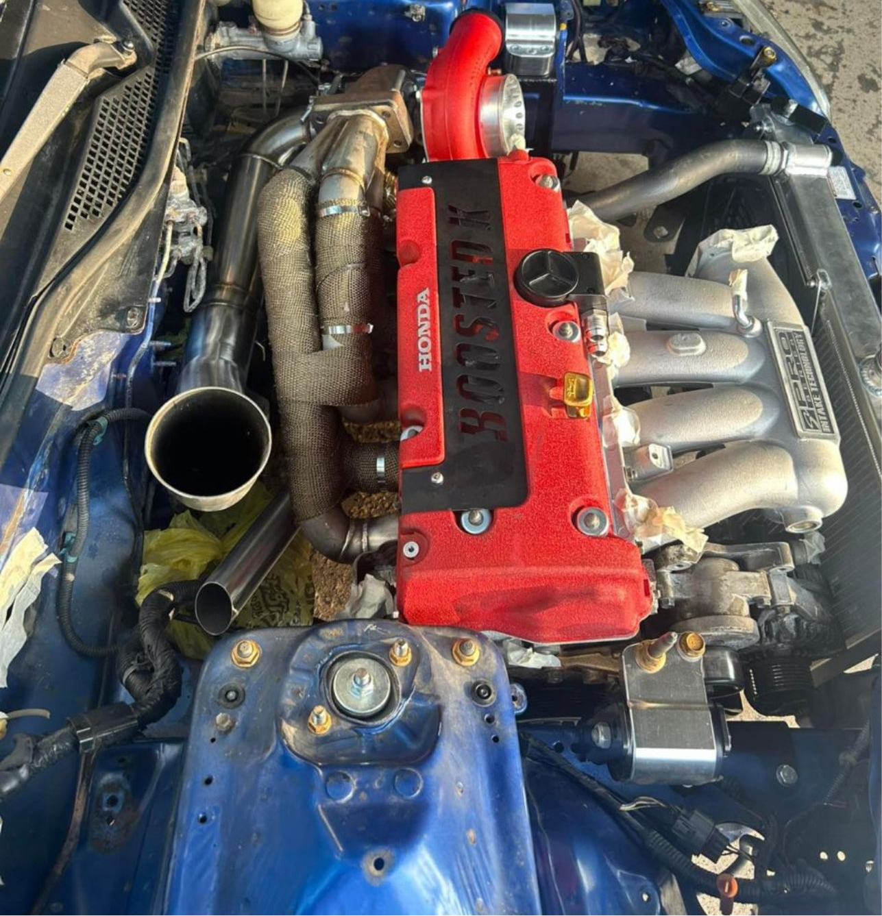 JackSpania Racing K Series Tial 44mm wastegate tube up pipe and dump tube with exhaust hood for K20 K24 engines, sidewinder design