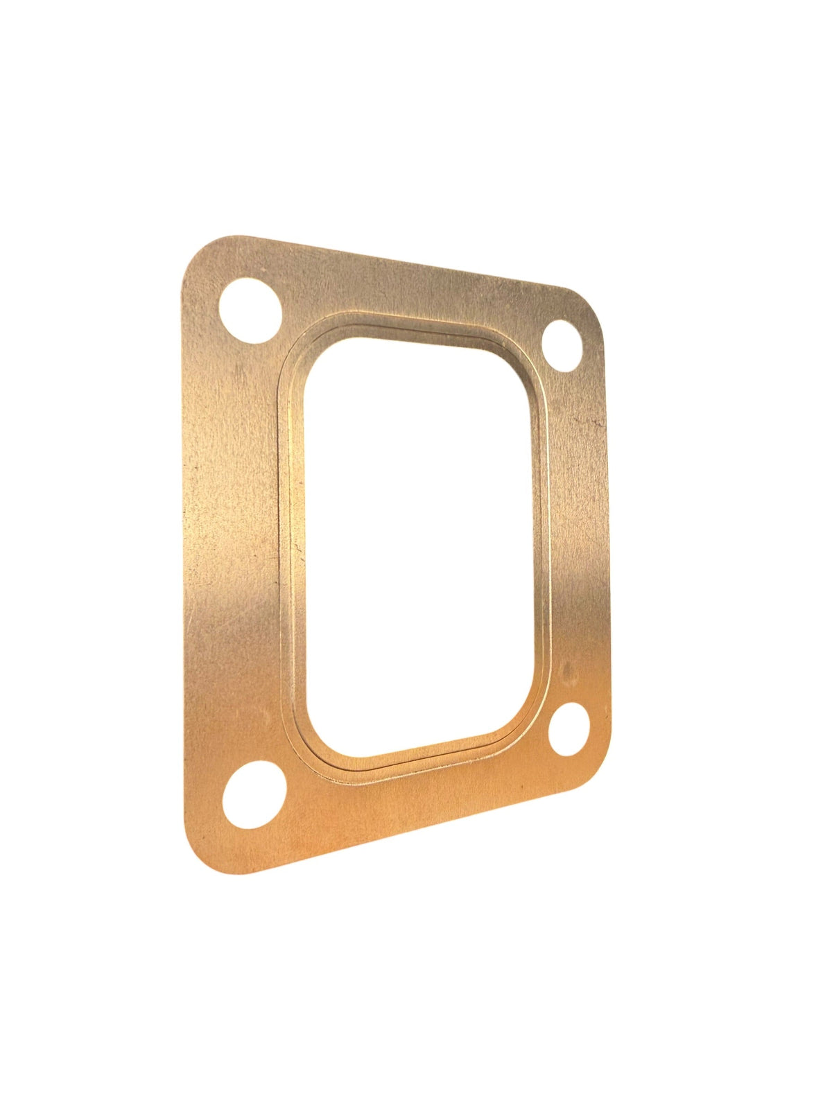 Embossed copper turbo flange gasket for T3, T4, T6 turbos by JackSpania Racing, shown with detailed embossed surface.