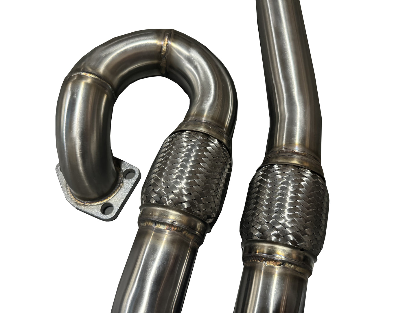 JackSpania Racing J-Pipe for 2015-2020 TLX FWD and 2013-2017 Accord V6 exhaust parts, showing polished metal piping.