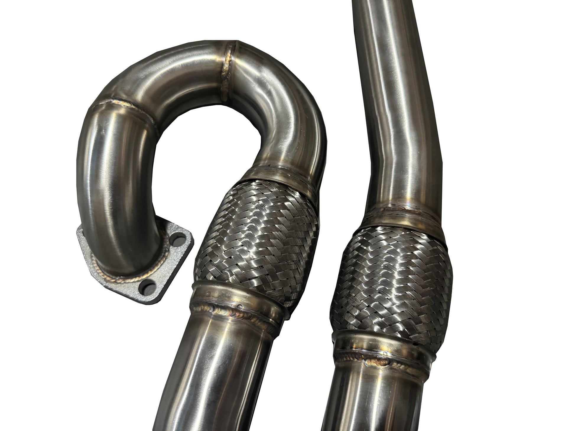 JackSpania Racing J-Pipe for 2015-2020 TLX FWD and 2013-2017 Accord V6 exhaust parts, showing polished metal piping.