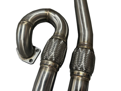 JackSpania Racing J-Pipe for 2015-2020 TLX FWD and 2013-2017 Accord V6 exhaust parts, showing polished metal piping.