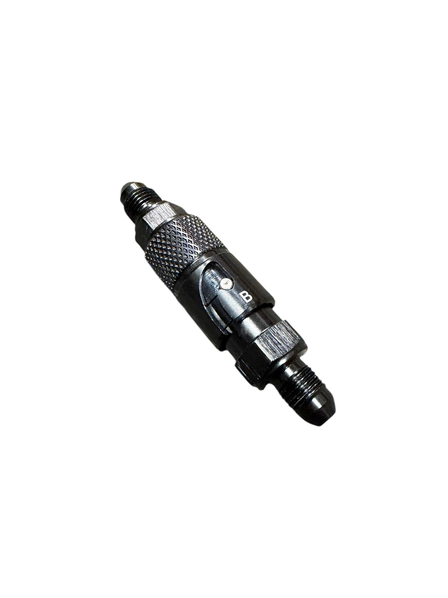 JackSpania Racing 3AN dry break quick release adapter for clutch and brake connector fitting, interior view with fittings attached.