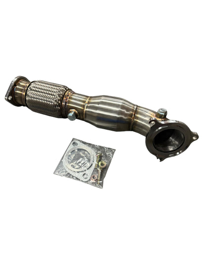 Ford Fiesta ST 2014+ catted 3-inch downpipe by JackSpania Racing, made of durable 304 stainless steel for exhaust upgrade.