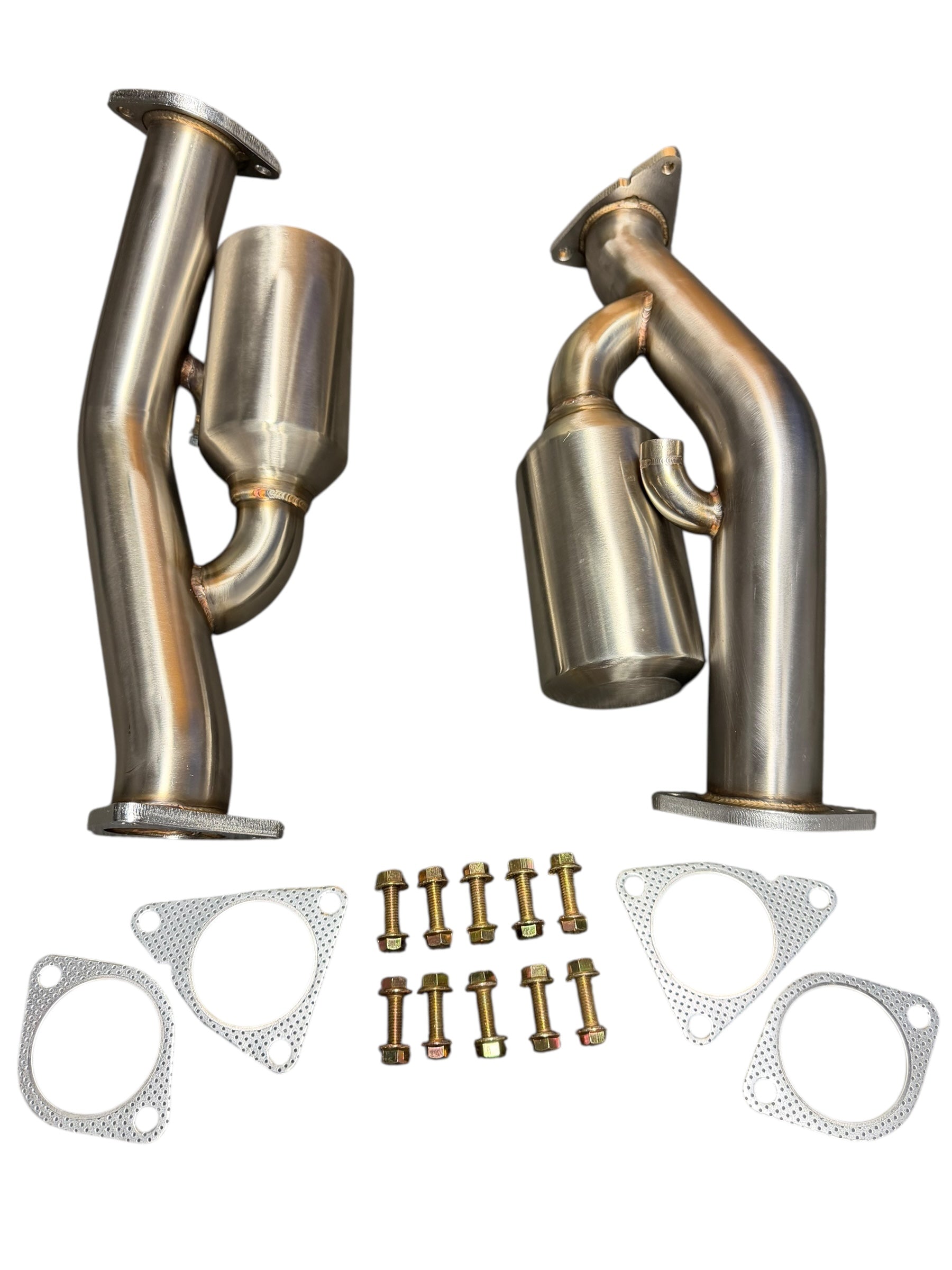 JackSpania Racing resonated catless Helmholtz downpipe for Nissan 350Z, 370Z, Infiniti G35, G37 exhaust parts, test pipe, high-performance.