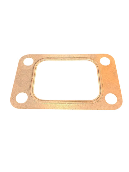 Embossed copper turbo flange gasket for T3, T4, T6 turbos by JackSpania Racing, featuring detailed embossed surface design.