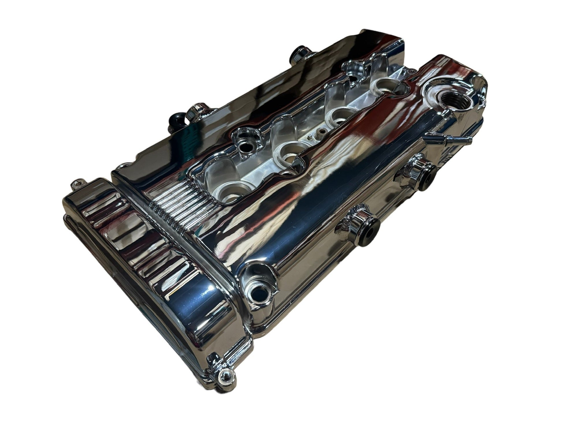 JackSpania Racing B Series vented valve cover baffle for Honda Acura B16 B18 VTEC engine, with AN10 fittings for improved airflow.