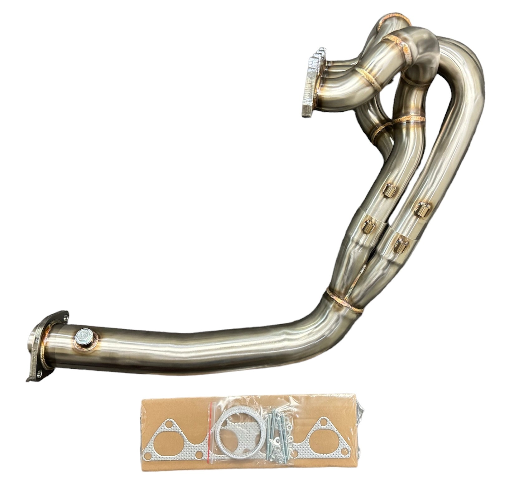 JackSpania Racing B Series Bisi Style Header V2 4-1 merge collector for B18 B20 engines, showing polished stainless steel exhaust part