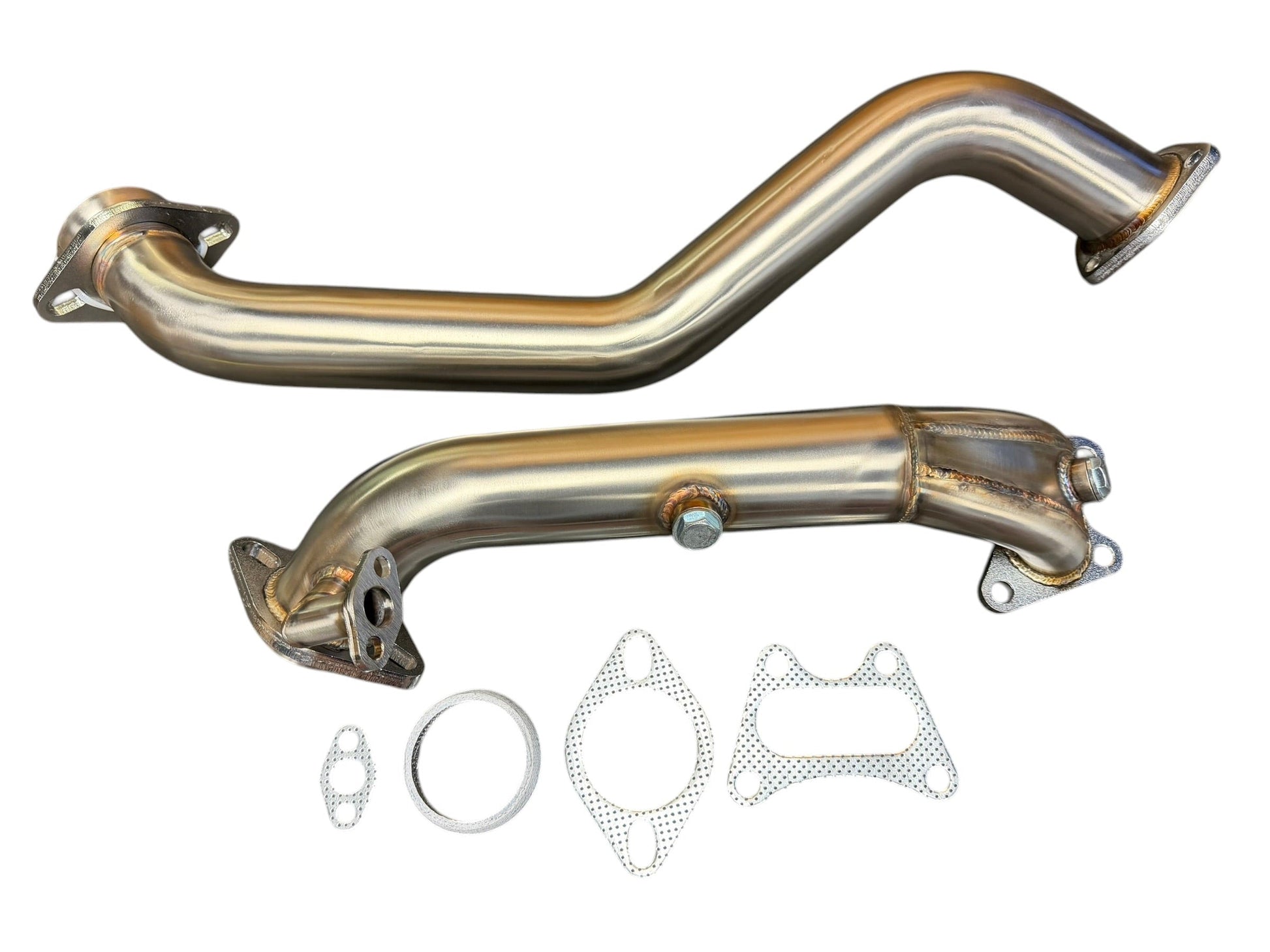 High Flow Race Downpipe for 2006-2015 Honda Civic 1.8L R18A by JackSpania Racing, showcasing the exhaust part with polished metal finish.