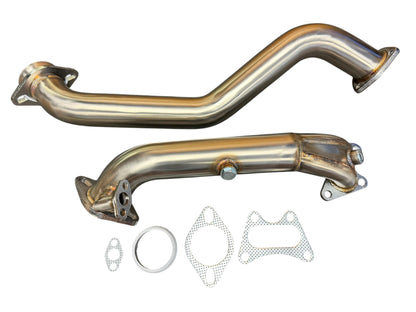 High Flow Race Downpipe for 2006-2015 Honda Civic 1.8L R18A by JackSpania Racing, showcasing the exhaust part with polished metal finish.
