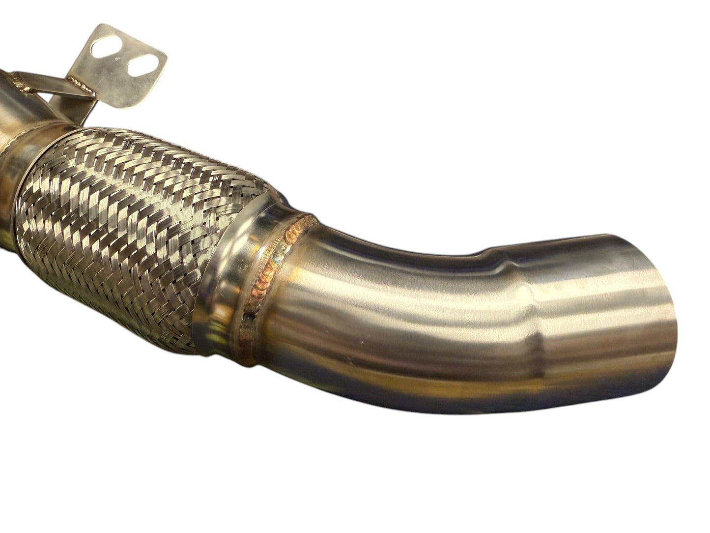BMW G30 G32 B58 F30 F32 340i 140i 240i 440i exhaust downpipe by JackSpania Racing, close-up of the sleek metal pipe.