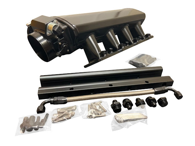 JackSpania Racing LS low profile metal fabricated intake manifold for LS1, LS2, LS6 engines with 92mm or 102mm cathedral ports.