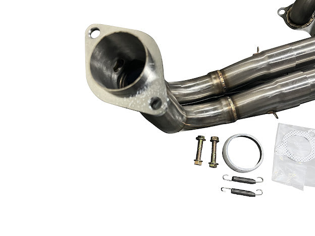 JackSpania Racing K Series K20 K24 RH Race K-Swap 4-2-1 Ramhorn Header for exhaust systems, showcasing polished metal pipes.