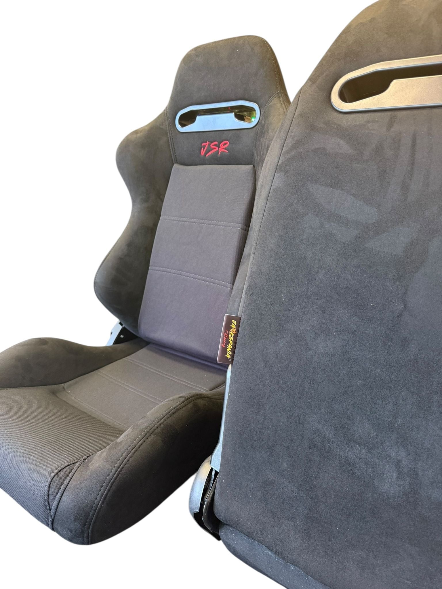 Reclinable slider seat for Recaro SR3 style Civic Integra DC2 EK9 EK EG ITR CTR, JackSpania Racing drivetrain parts in black with mounting hardware.