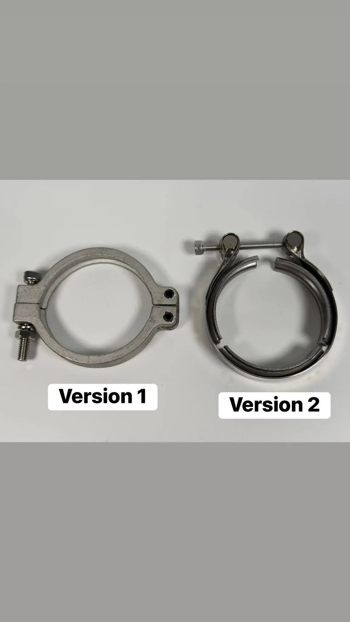 Jack Spania Racing 44mm external wastegate MV-R V-Band flange for turbochargers, showing the metal V-band and flange components.