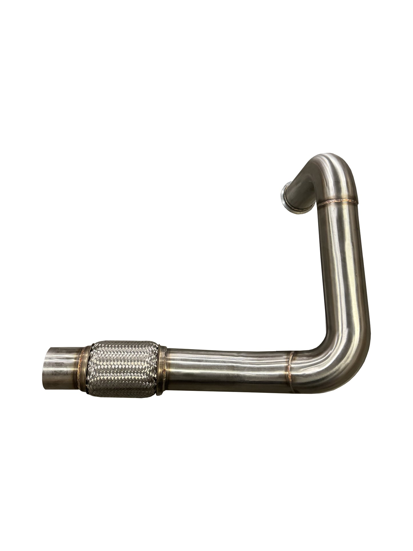 Jack Spania Racing B Series top mount turbo manifold downpipe with 44mm V-band for Honda Civic Si GSR B16 B18 B20 engines, 3-inch diameter.