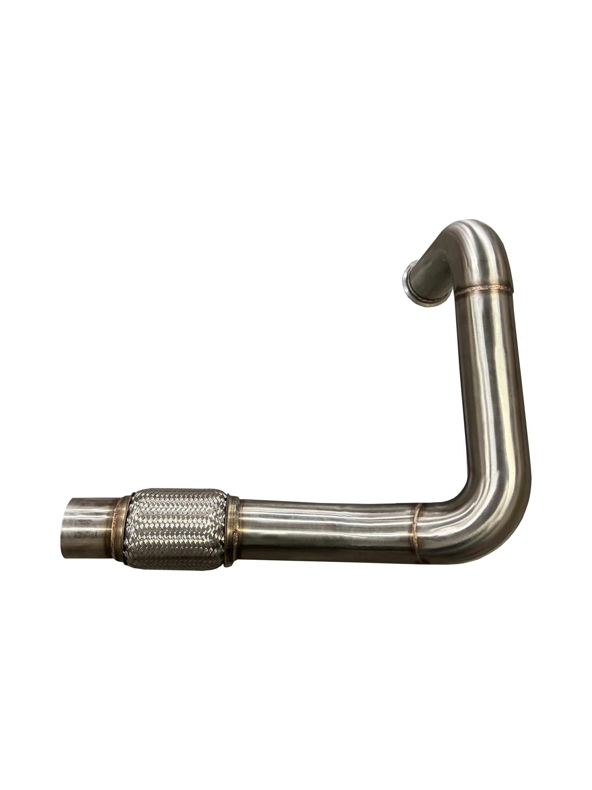 Jack Spania Racing B Series top mount turbo manifold downpipe with 44mm V-band for Honda Civic Si GSR B16 B18 B20 engines, 3-inch diameter.