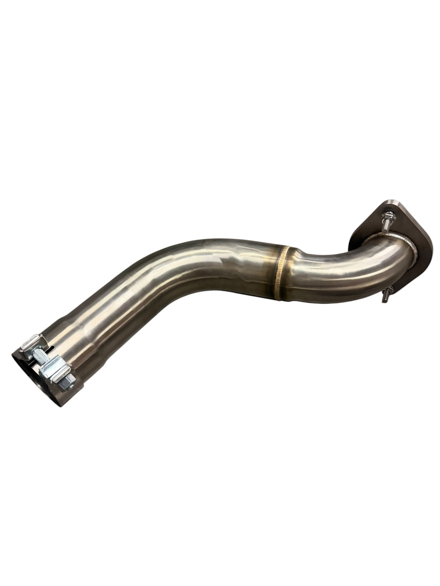 Mercedes-Benz W177 A-Class performance downpipe by JackSpania Racing, showing the stainless steel exhaust part for A220, A250, A35 AMG 2.0T.