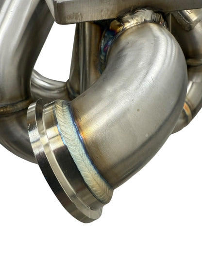 JackSpania Racing T3 turbo manifold for VW 1.8T Jetta Golf GTI GLI 337 with 44mm wastegate, exhaust part with polished metal finish.