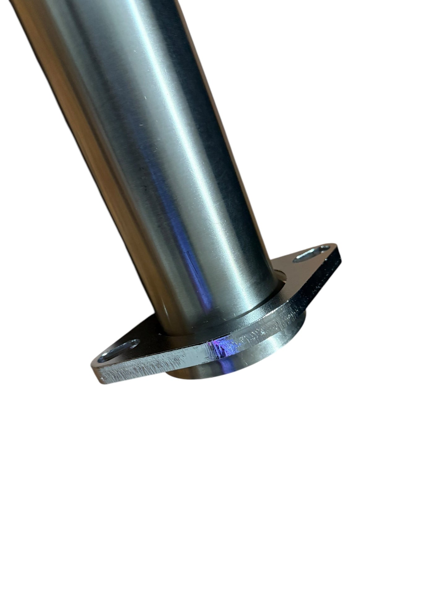 Universal 2.5-inch bolt-on test pipe for exhaust systems by JackSpania Racing, shown in a close-up view with metallic finish.