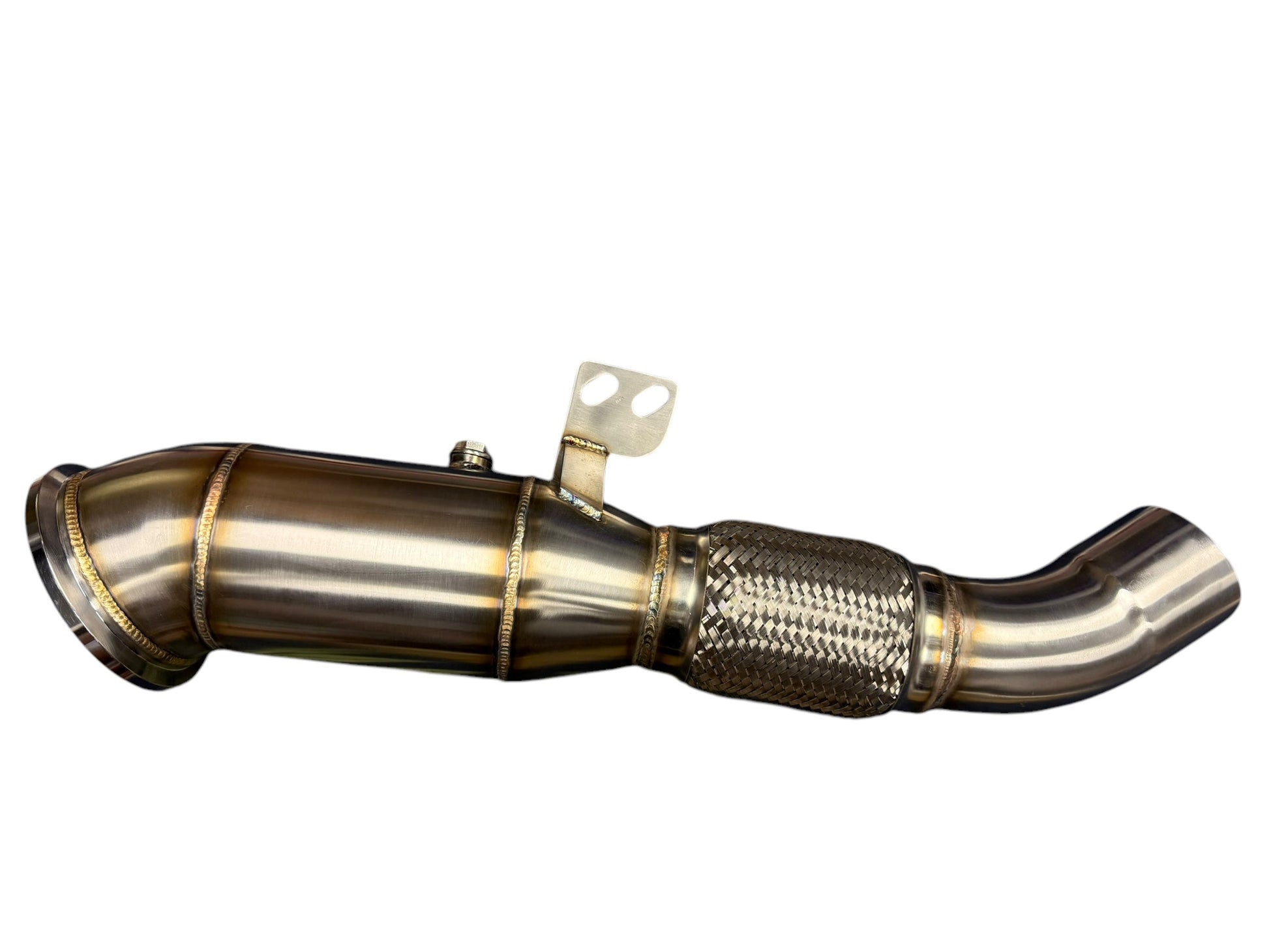 BMW G30 F30 F32 2016+ Cat Delete Downpipe by JackSpania Racing, showing the exhaust downpipe with metal construction and mounting points.