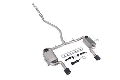 Honda Civic 1.5T sedan valved cat-back performance exhaust system by JackSpania Racing, showing polished stainless steel muffler and piping.