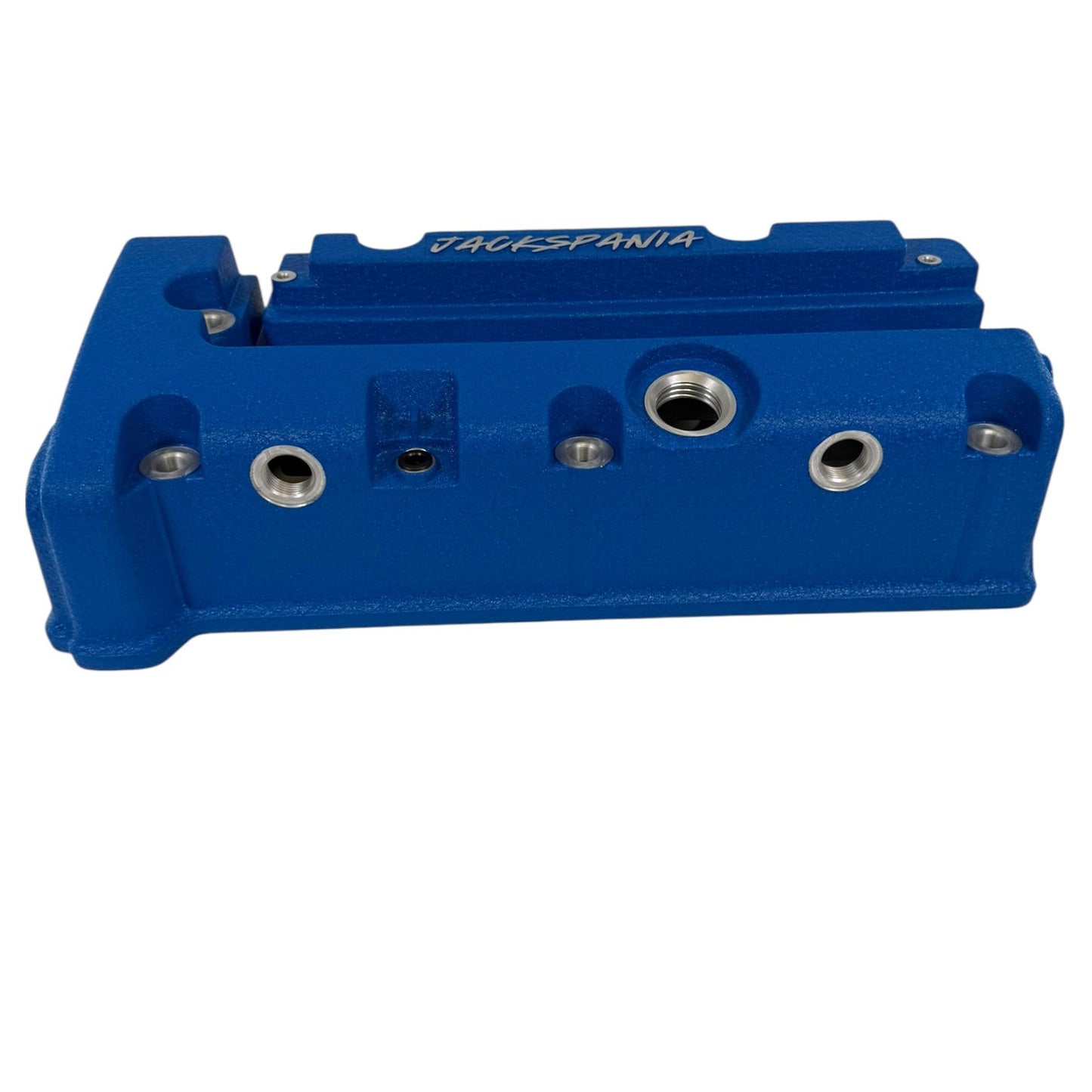Cast aluminum K Series vented valve cover baffle for Honda Acura K20 K24 engines, featuring AN10 fittings from Jack Spania Racing.