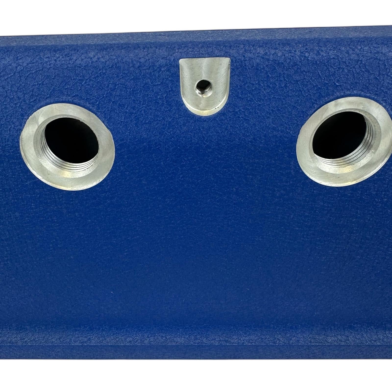 Cast aluminum vented valve cover baffle for Honda K20 K24 engines by Jack Spania Racing, featuring AN10 fittings and engine part details.