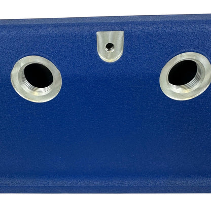 Cast aluminum vented valve cover baffle for Honda K20 K24 engines by Jack Spania Racing, featuring AN10 fittings and engine part details.