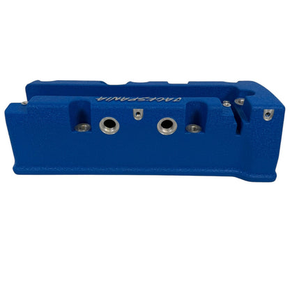 Cast aluminum K Series vented valve cover baffle for Honda Acura K20 K24 engines, by Jack Spania Racing, with AN10 fitting.