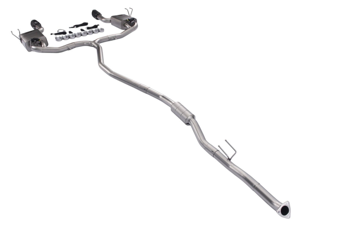 Honda Civic 1.5T sedan valved cat-back exhaust system by JackSpania Racing, showing polished stainless steel exhaust pipes and muffler.