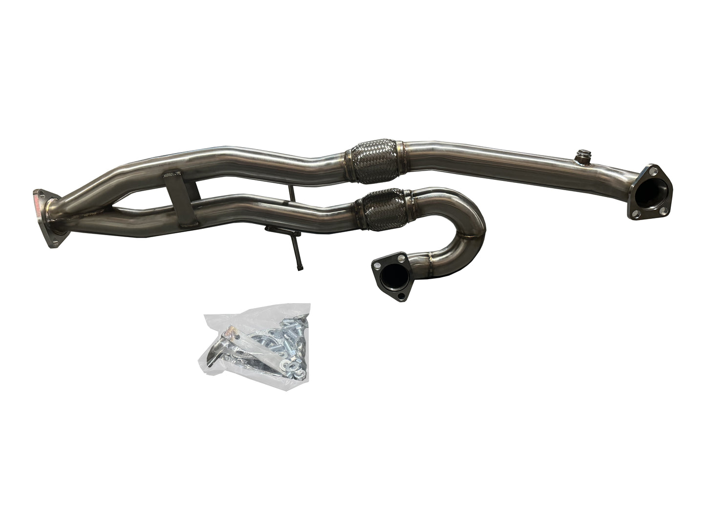 JackSpania Racing J-Pipe for 15-20 TLX FWD and 13-17 Accord V6 exhaust system, shown in the image.