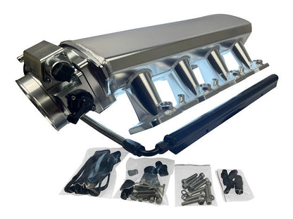 LS Low Profile Metal Fabricated Intake Manifold by JackSpania Racing for LS1, LS2, LS6 engines, featuring 92mm and 102mm cathedral ports.
