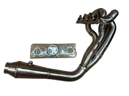 JackSpania Racing B Series 4-1 Ramhorn Megaphone Header with V-band, 3-inch diameter for B16, B18, B20 exhaust systems.