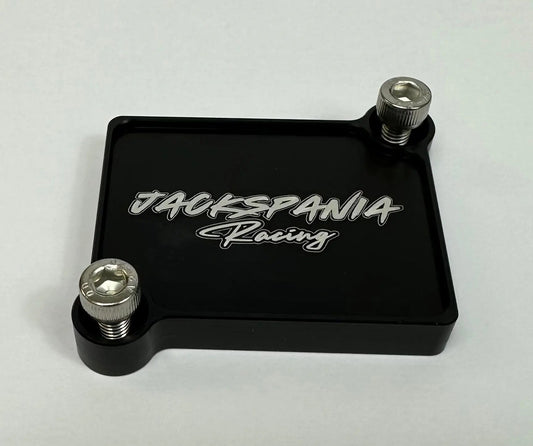 JackSpania Racing K Series engine block off plate installed on a vehicle engine for K series engine parts.
